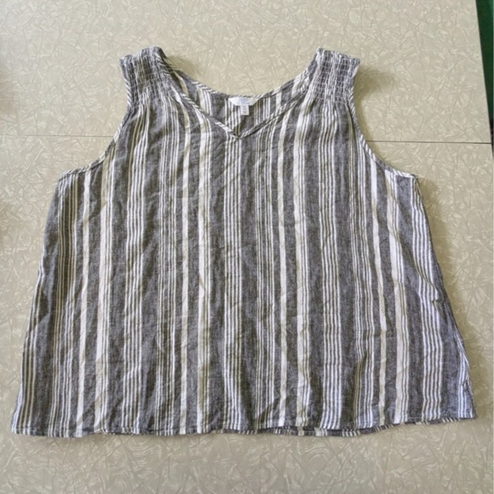 Linen Blend XXL 2XL‎ Sleeveless Vertical Stripe Blue White Top
